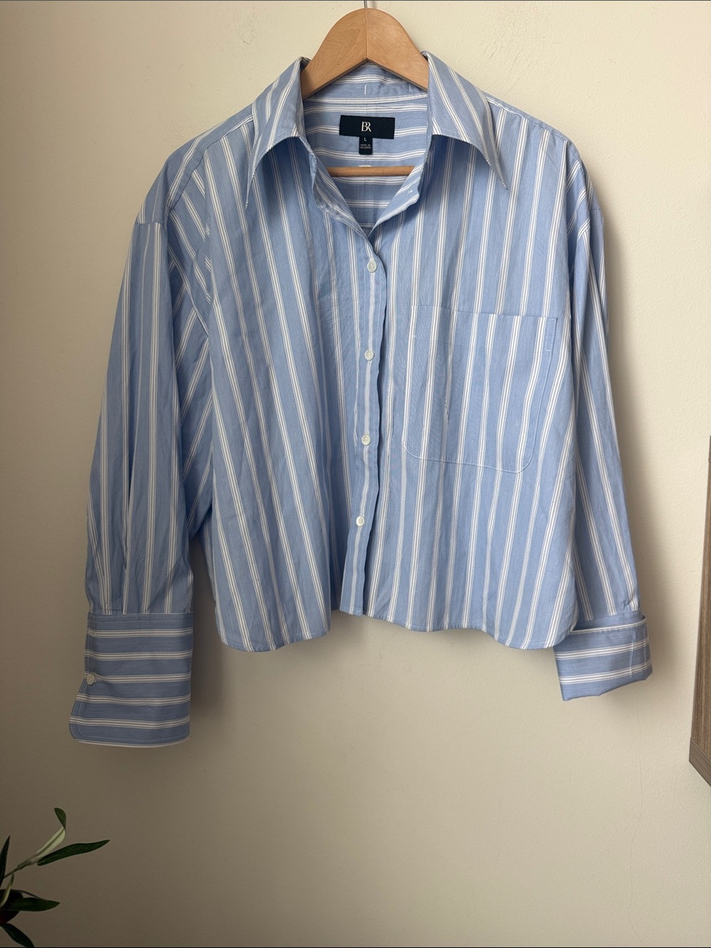 Banana Republic Light Blue & White Striped Boxy Crop Button-Down Shirt - Picture 2 of 9